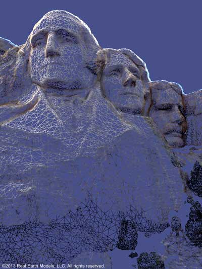 Mt Rushmore wireframe or mesh model