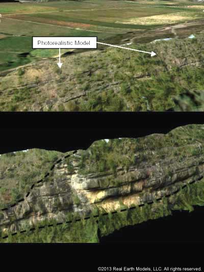 Photo and PhotoReal™ model of Ainsa II Turbidite System