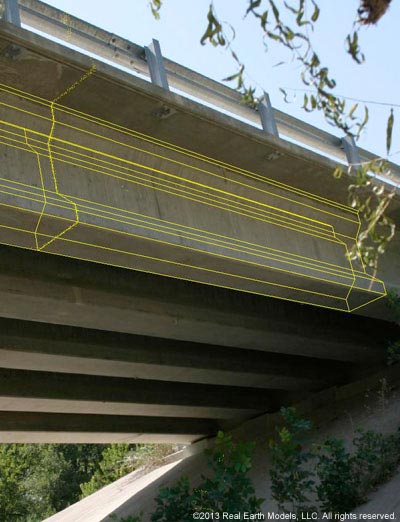 Beam analysis superimposed on photo of McKinney bridge