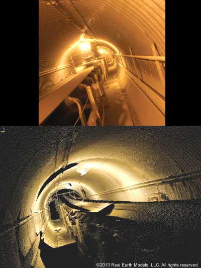 Photo and point cloud model inside escape tunnel